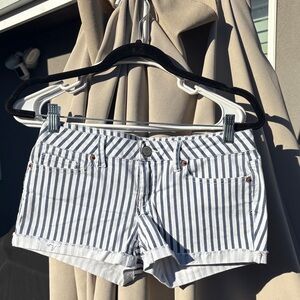 Aeropostale Blue and White Striped Jean Shorts